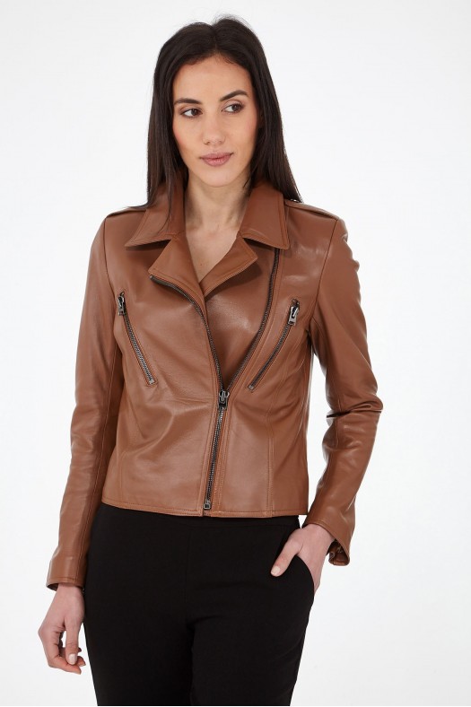 Perfecto femme en cuir, daim, peau lainée Cesare Nori PATIENCE Camel