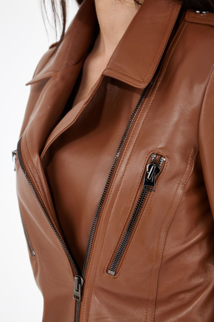 Perfecto femme en cuir, daim, peau lainée Cesare Nori PATIENCE Camel