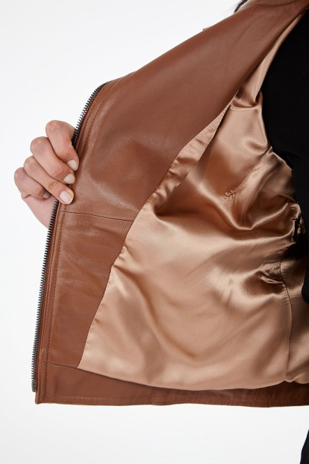 Perfecto femme en cuir, daim, peau lainée Cesare Nori PATIENCE Camel