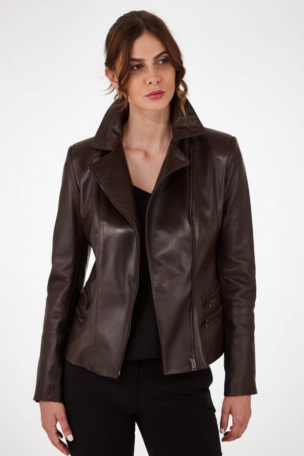 Blouson et veste cuir pour femme Sélection Cesare Nori H12-28 marron