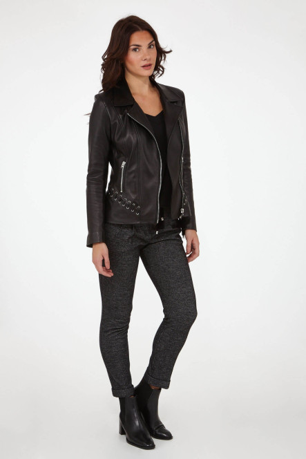 Perfecto femme en cuir, daim, peau lainée Cesare Nori MIRELLA/LACET Noir