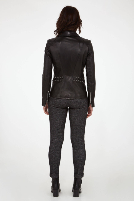 Perfecto femme en cuir, daim, peau lainée Cesare Nori MIRELLA/LACET Noir
