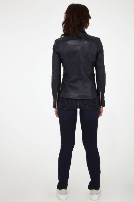 Perfecto femme en cuir, daim, peau lainée Cesare Nori MIRELLA marine