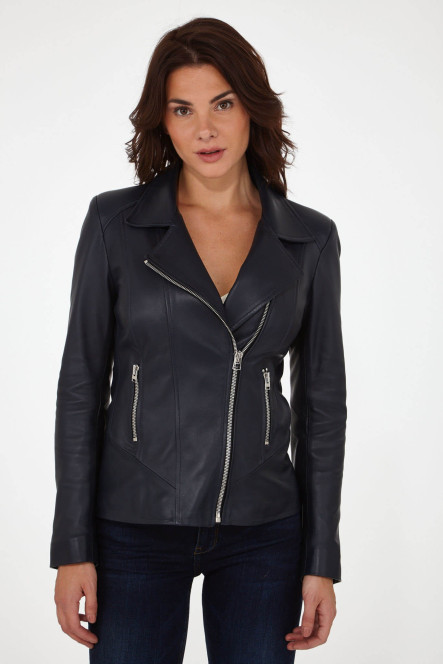 Perfecto femme en cuir, daim, peau lainée Cesare Nori MIRELLA marine