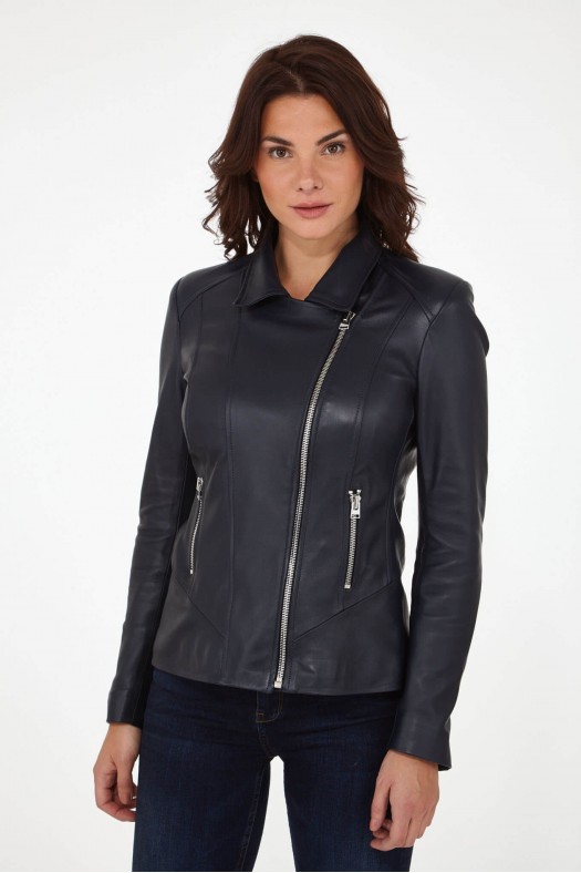 Perfecto femme en cuir, daim, peau lainée Cesare Nori MIRELLA marine