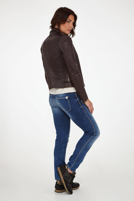 Perfecto femme en cuir, daim, peau lainée Serge Pariente CITY GIRL Marron