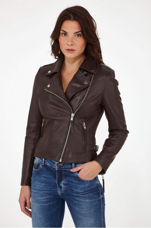 Perfecto femme en cuir, daim, peau lainée Serge Pariente CITY GIRL Marron