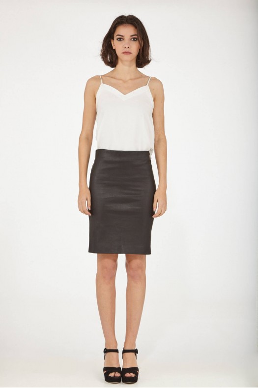 Pantalon cuir, jupe en cuir Ventcouvert JUPE MARION Noir
