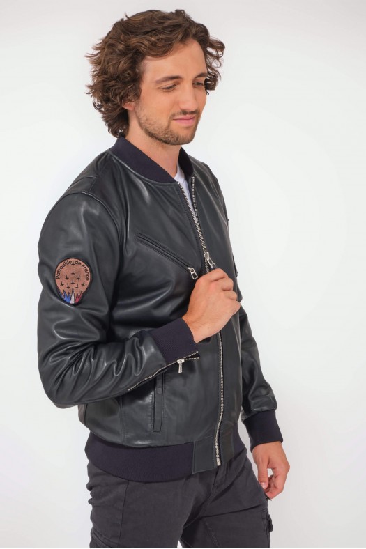 Blouson en cuir pour homme Patrouille de France - Redskins GUN PALOMA Navy