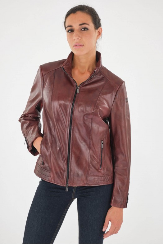 Blouson cuir, daim, peau lainée Milestone TRINA Bordeaux