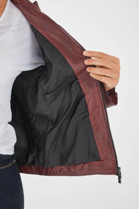 Blouson cuir, daim, peau lainée Milestone TRINA Bordeaux