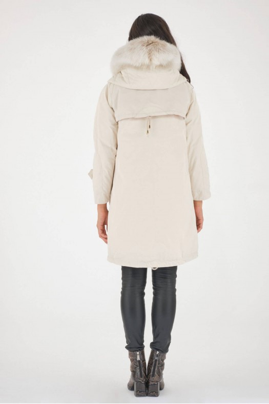 Parka Homme Blanc/écru Avec Capuche Roulée - Taille L - Occasion Très Bon état