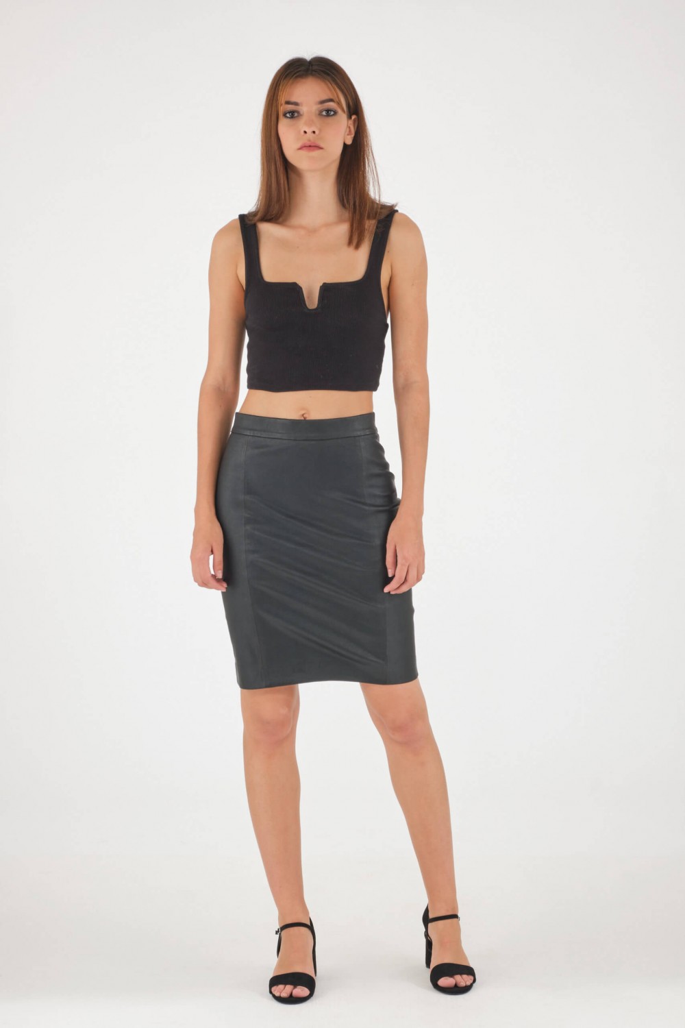 Pantalon cuir, jupe en cuir Cesare Nori STRETCH SKIRT Noir