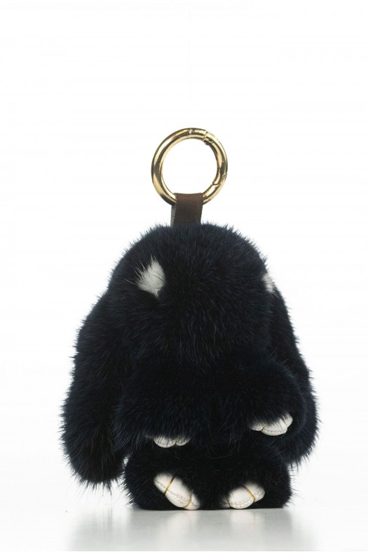 Accessoires Cuir et Fourrure Cesare Nori PORTE CLES LAPIN VISON Bleu nuit