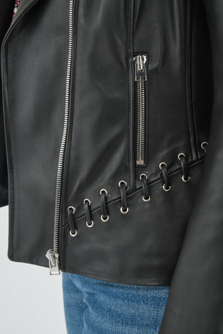 Perfecto femme en cuir, daim, peau lainée Cesare Nori MIRELLA/LACET Noir