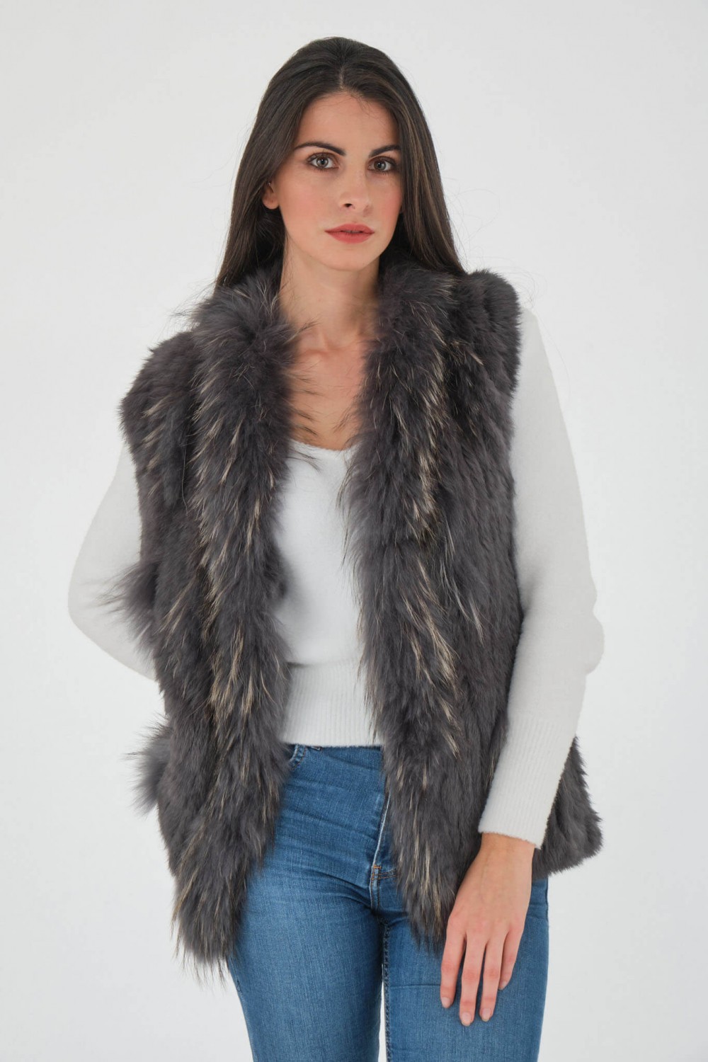 Gilet fourrure pour femme Sélection Cesare Nori 01002L DARK Gris