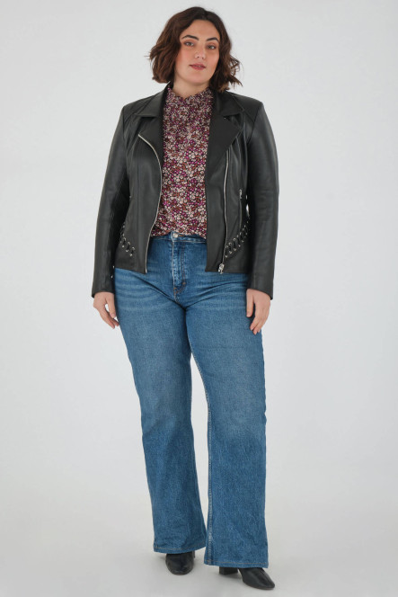 Perfecto femme en cuir, daim, peau lainée Cesare Nori MIRELLA/LACET Noir