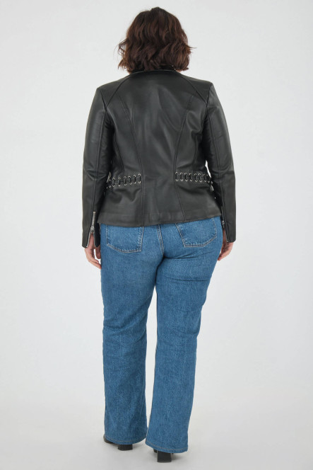 Perfecto femme en cuir, daim, peau lainée Cesare Nori MIRELLA/LACET Noir