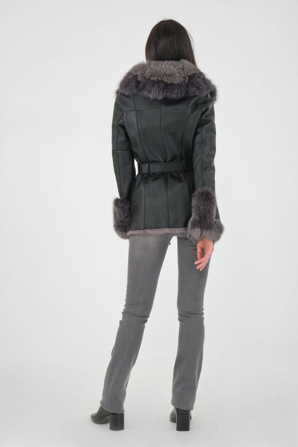 Veste Femme Gizia Noire Glamour Avec Col En Fourrure Véritable Renard - Taille 40, Neuf Sans étiquettes