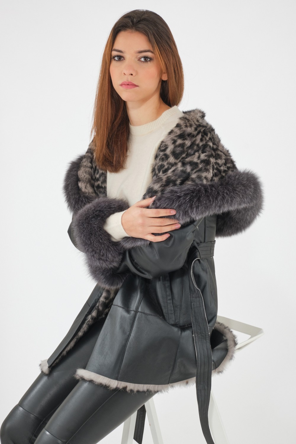 Manteau en fourrure pour femme Intuition ELISA Noir Leo