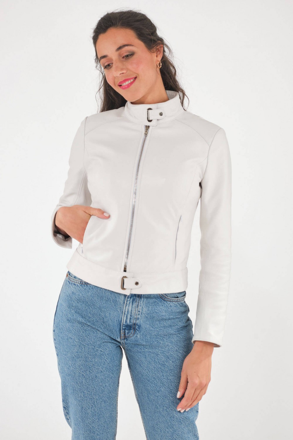 Blouson cuir, daim, peau lainée Cesare Nori AMANDINE Blanc