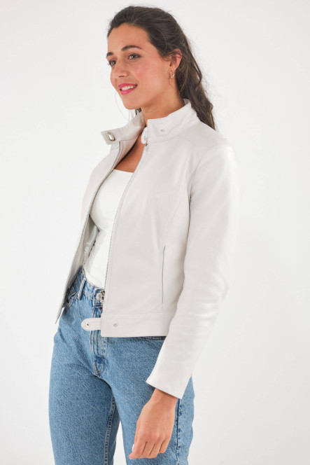 Blouson cuir, daim, peau lainée Cesare Nori AMANDINE Blanc
