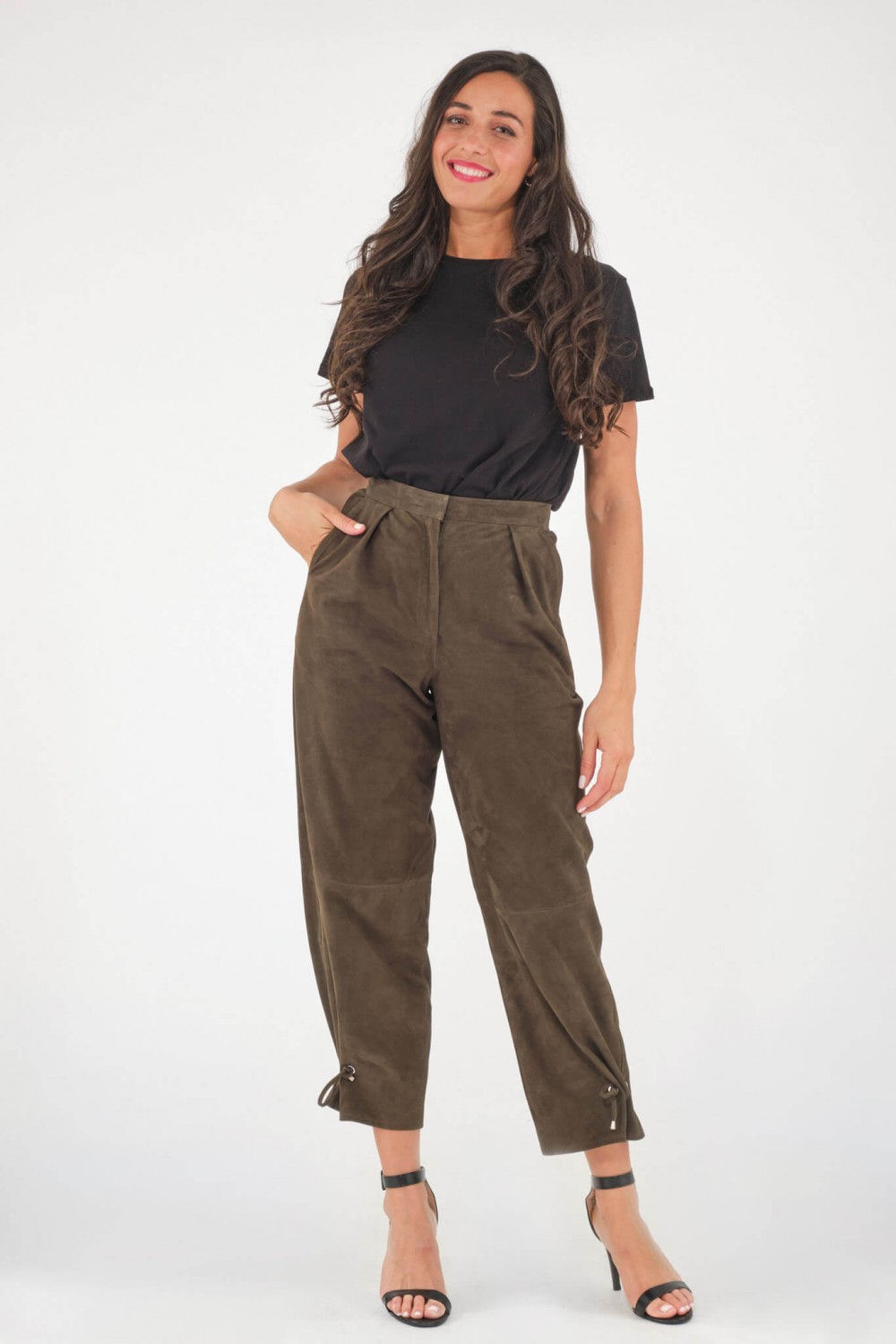 Pantalon en cuir Giorgio & Mario BARBADE Kaki