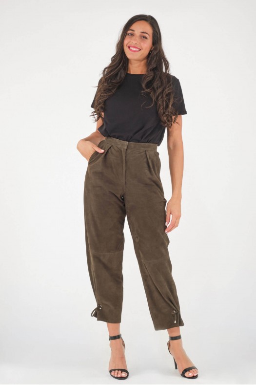Pantalon en cuir Giorgio & Mario BARBADE Kaki