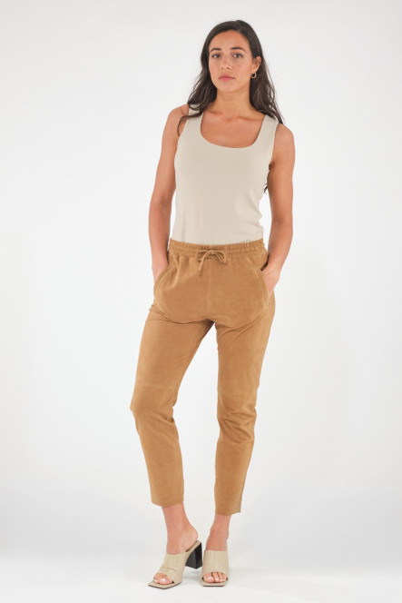 Pantalon en cuir Oakwood GIFT VELOURS Tan