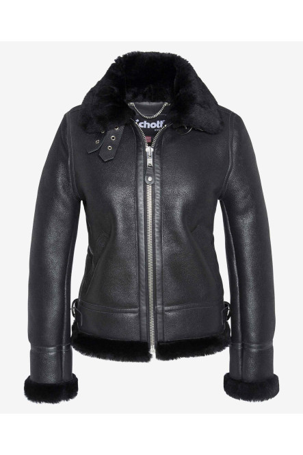 Bombardier SCHOTT peau lainée col mouton couleur noir LCW1257 Noir