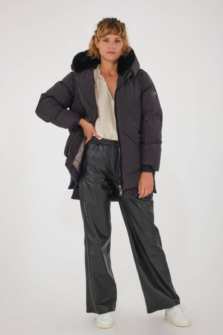Doudoune chaude mi-longue noire à capuche BLONDE N°8 FROST Noir DTM 2020