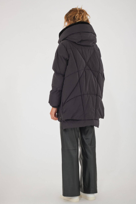 Doudoune chaude mi-longue noire à capuche BLONDE N°8 FROST Noir DTM 2020