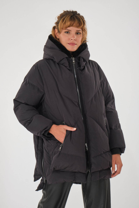 Doudoune chaude mi-longue noire à capuche BLONDE N°8 FROST Noir DTM 2020
