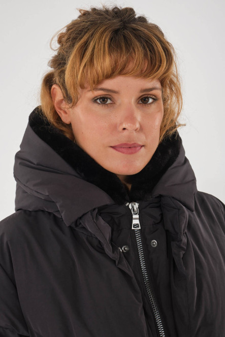 Doudoune chaude mi-longue noire à capuche BLONDE N°8 FROST Noir DTM 2020