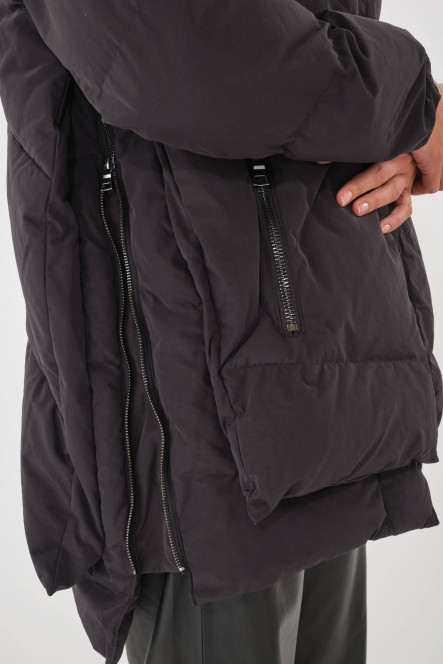 Doudoune chaude mi-longue noire à capuche BLONDE N°8 FROST Noir DTM 2020