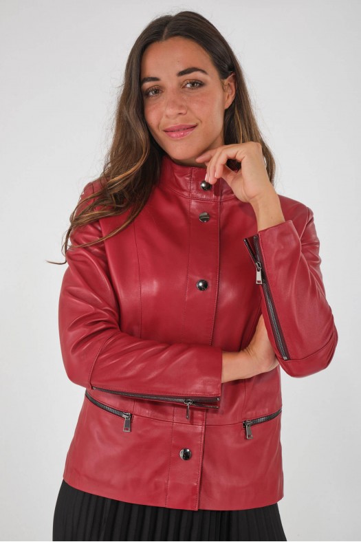 Veste droite en agneau rouge Fabrication française Cesare Nori
