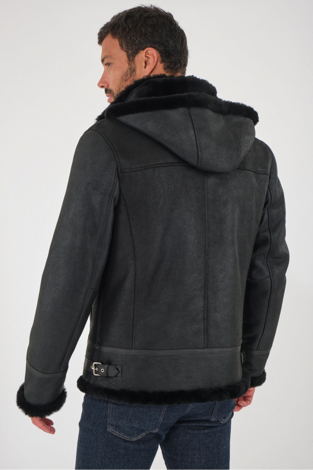 Levinsky Blouson Levinsky type aviateur-bombardier à capuche peau lainée marron ...