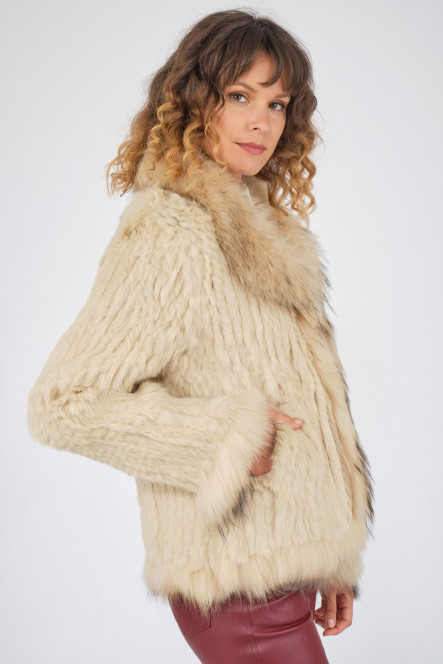 Poncho Gilet Fourrure De Lapin Véritable Tricoté - Châle Élégant Femme Hiver, Mode Vintage