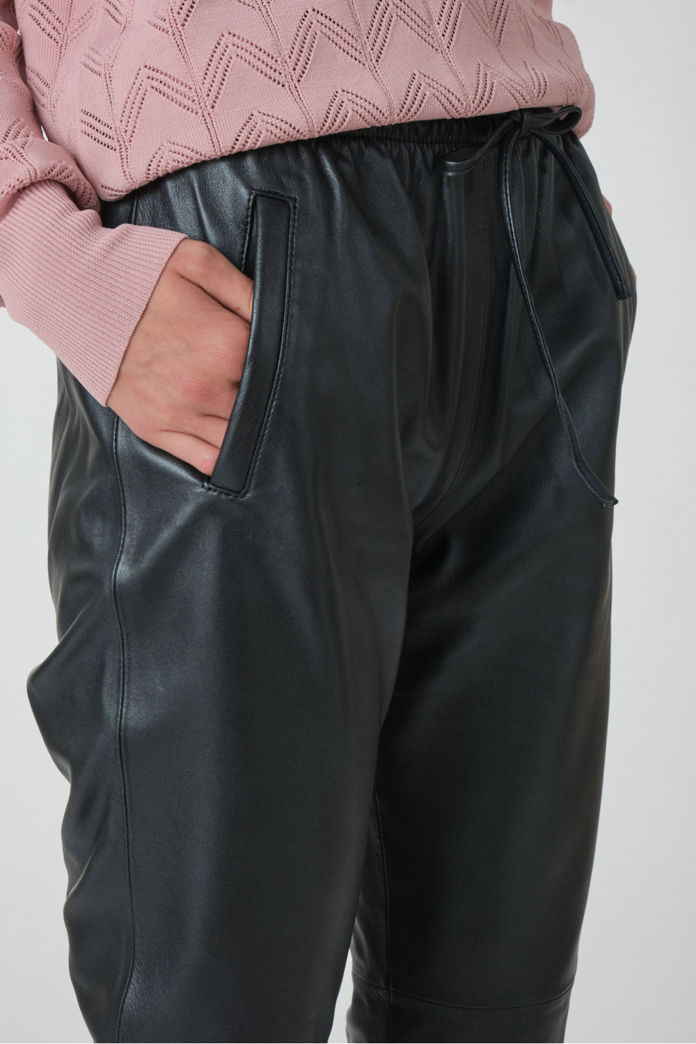 Pantalon En Cuir Noir Vintage Femme Marque Pauleka Paris - Taille S
